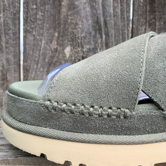 UGG Sandals Goldenstar Cross Platform Slide Moss Green Suede Leather - Picture 13 of 16